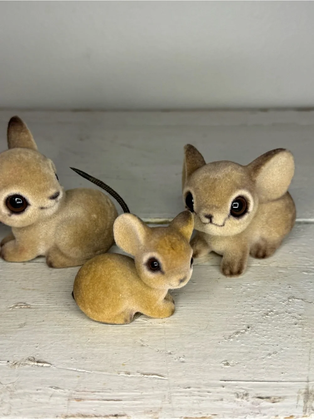 Vintage Rare Patmar Japan Flocked Mice Family, big ears figures, EUC